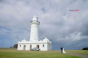 light house bride and groom